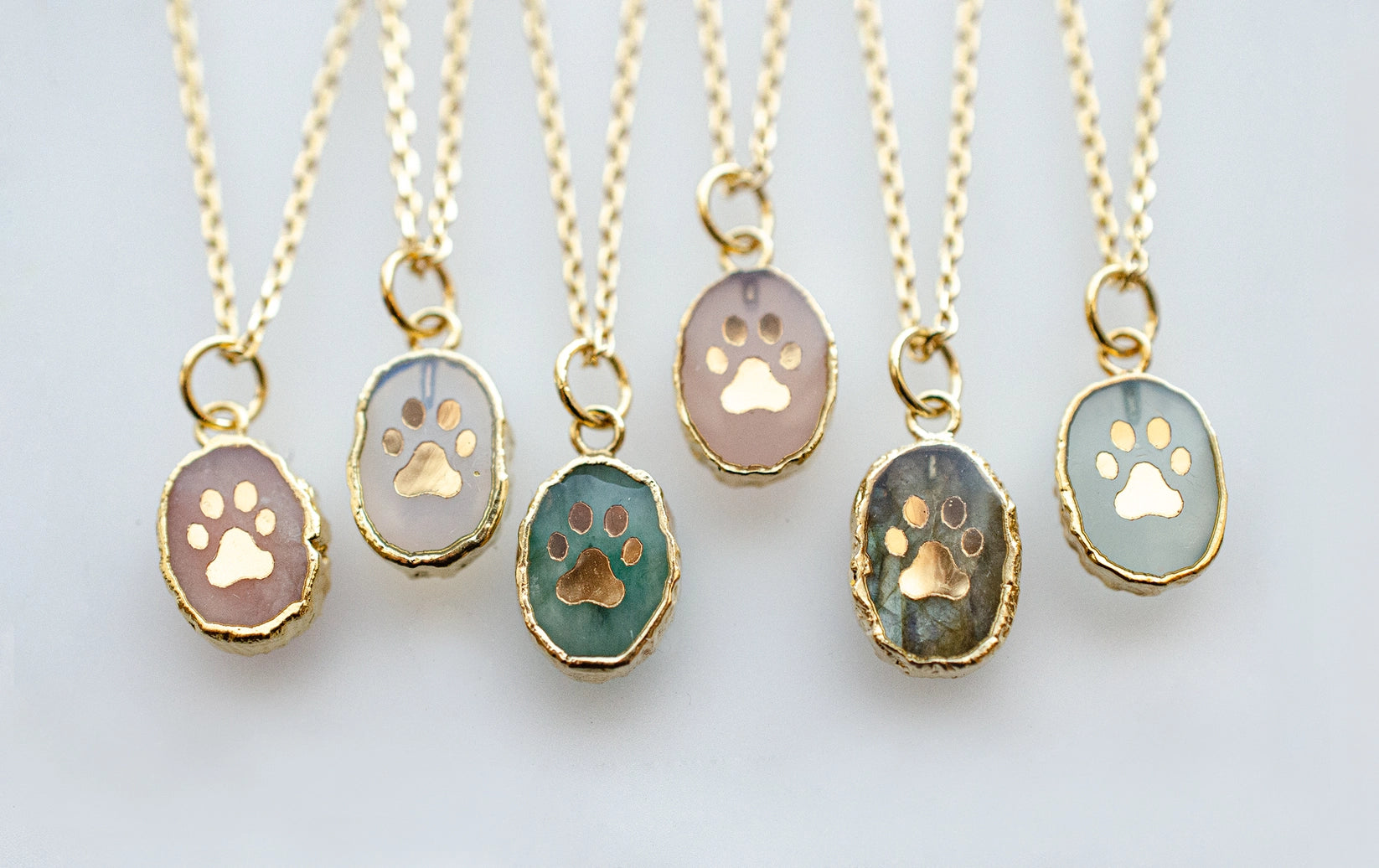 Natural Gemstone Paw Print Necklaces