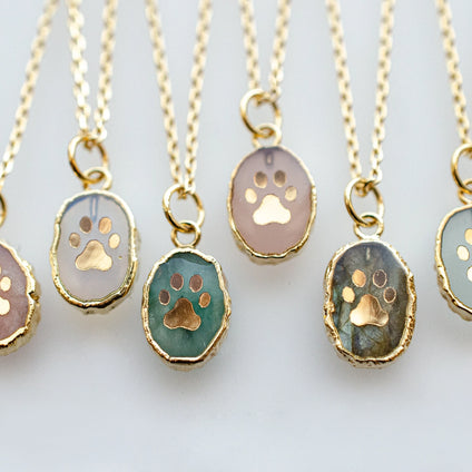 Natural Gemstone Paw Print Necklaces