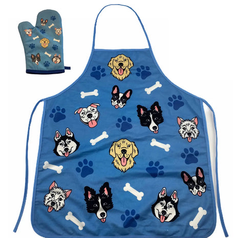 Dog, Paw, and Bone Patterned Oven Mitt & Apron