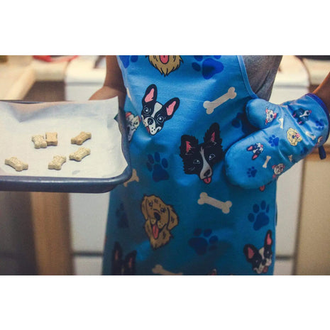 Dog, Paw, and Bone Patterned Oven Mitt & Apron