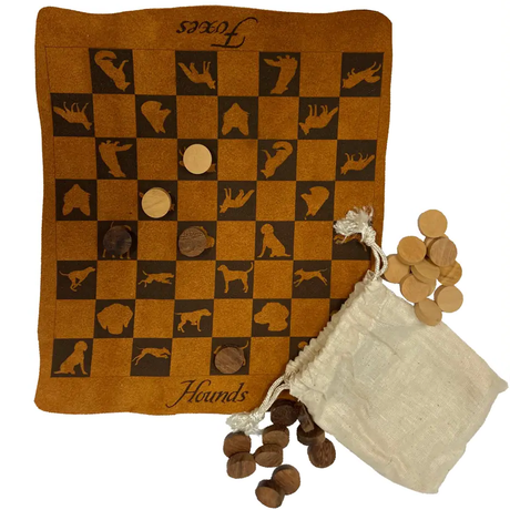 Foxes and Hounds 9.5" Leather Checkers Set