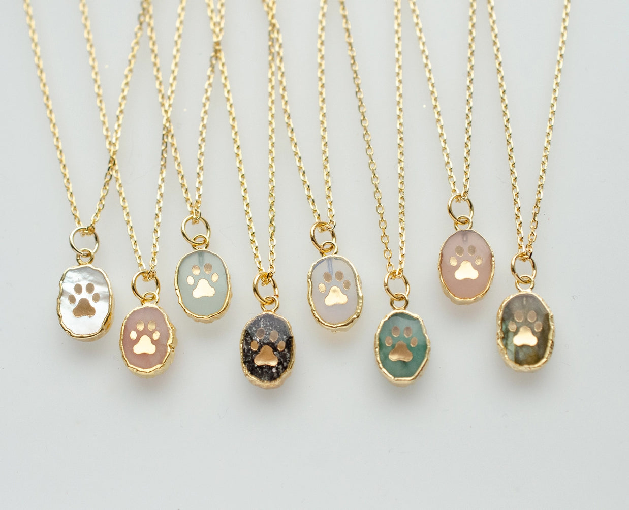 Natural Gemstone Paw Print Necklaces