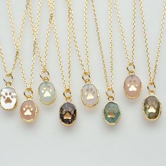 Natural Gemstone Paw Print Necklaces