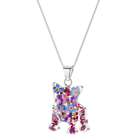Pressed Flowers and Silver Dog Profile Necklaces
