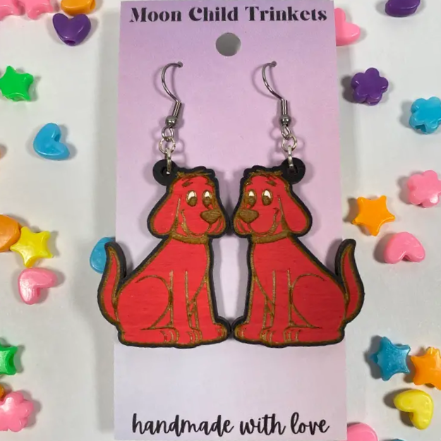 Dog & Art Themed Hand Painted Wooden Earrings
