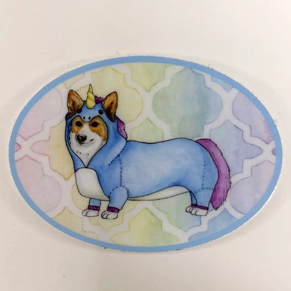 Corgi in Pajamas Sticker from Diana Teeter Art