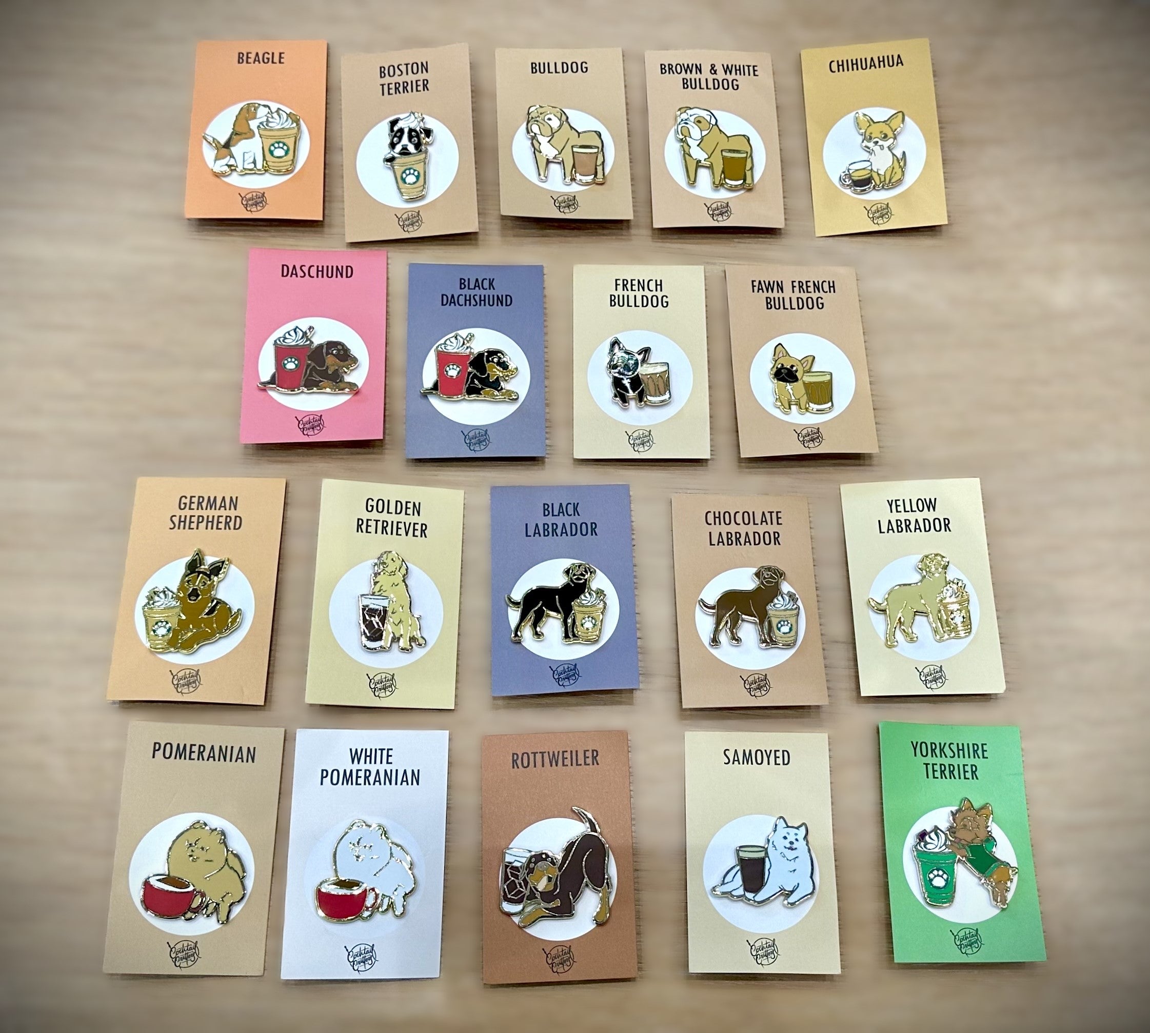 Dogs with Drinks Enamel Pins