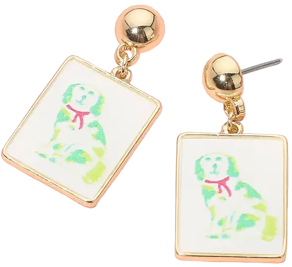 Staffordshire Style Spaniel Tile Drop Earrings