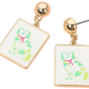 Staffordshire Style Spaniel Tile Drop Earrings