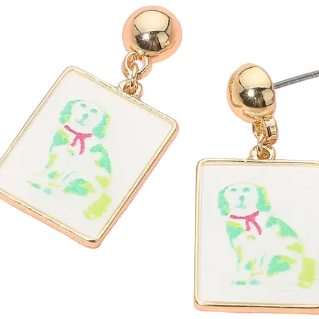Staffordshire Style Spaniel Tile Drop Earrings