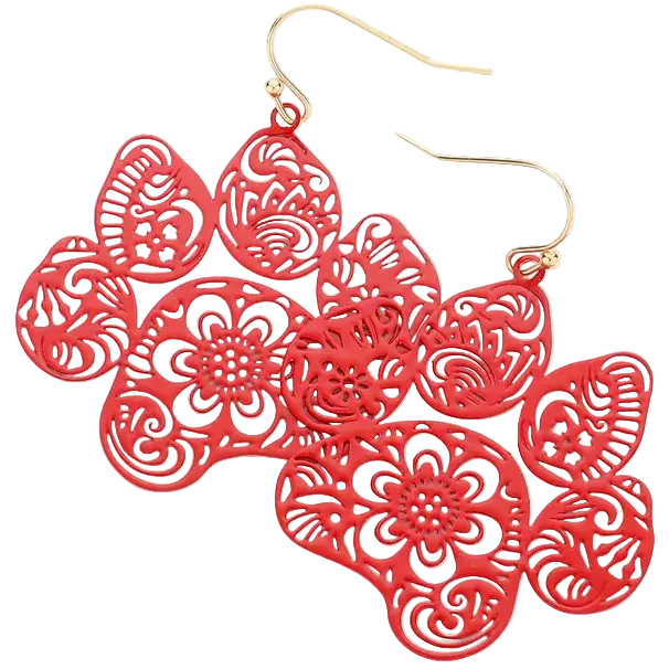 Metal Filigree Dog Paw Earrings