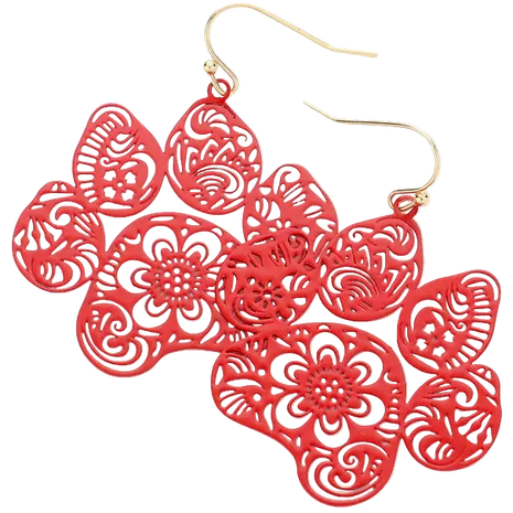 Metal Filigree Dog Paw Earrings