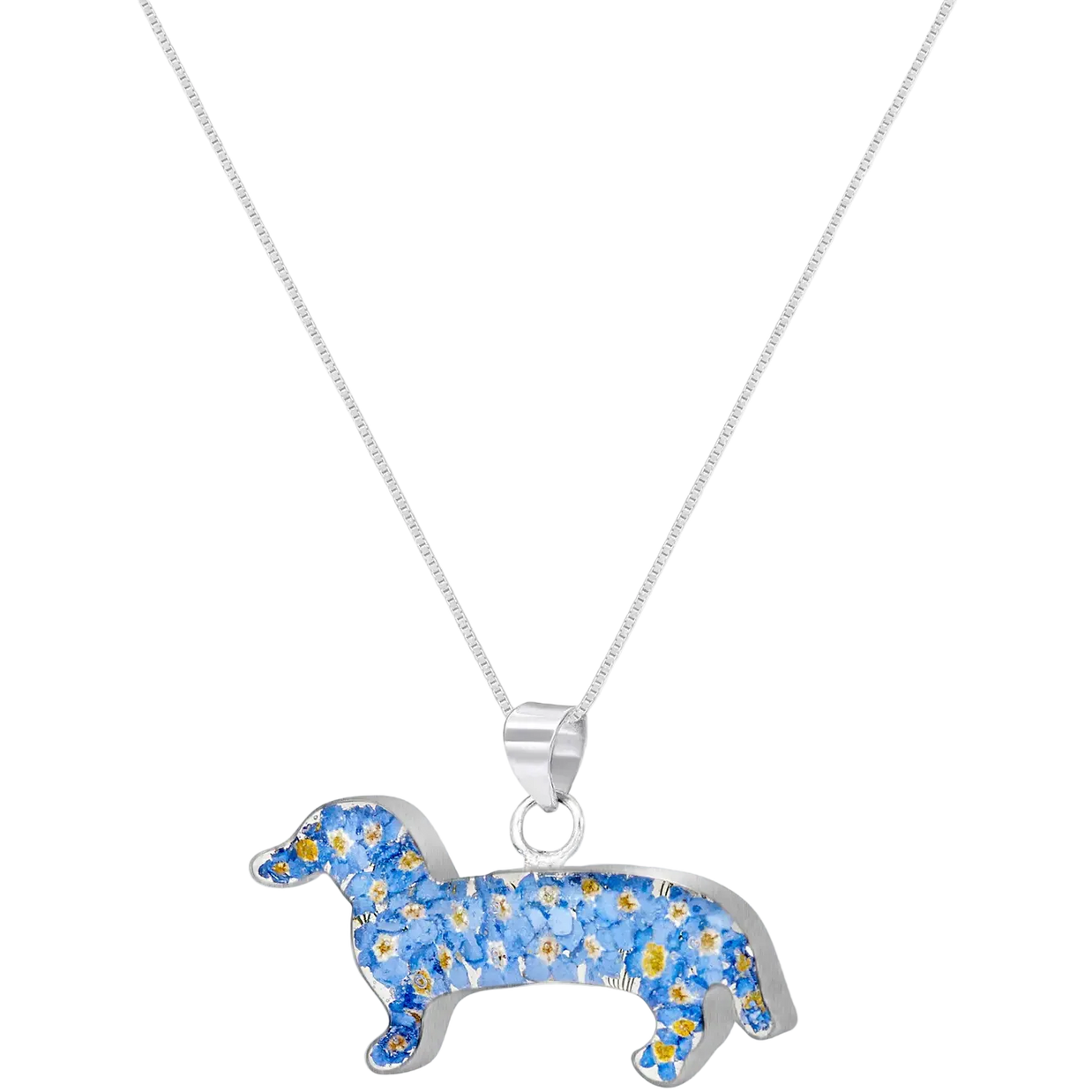 Pressed Flowers and Silver Dog Profile Necklaces