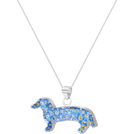 Pressed Flowers and Silver Dog Profile Necklaces