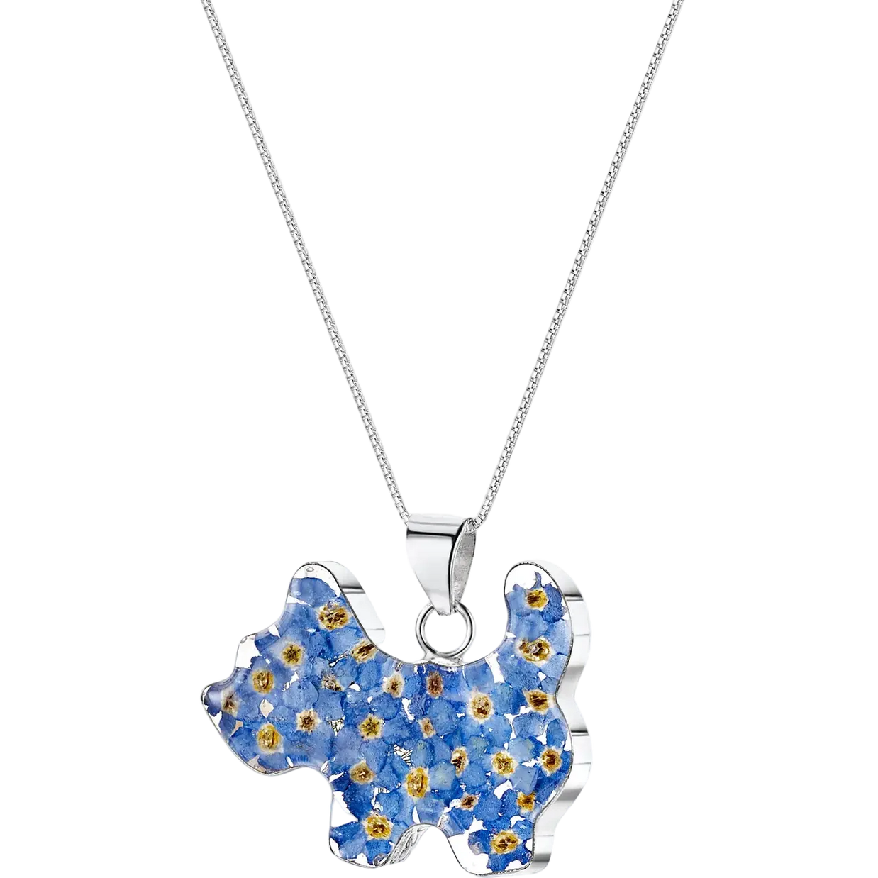 Pressed Flowers and Silver Dog Profile Necklaces