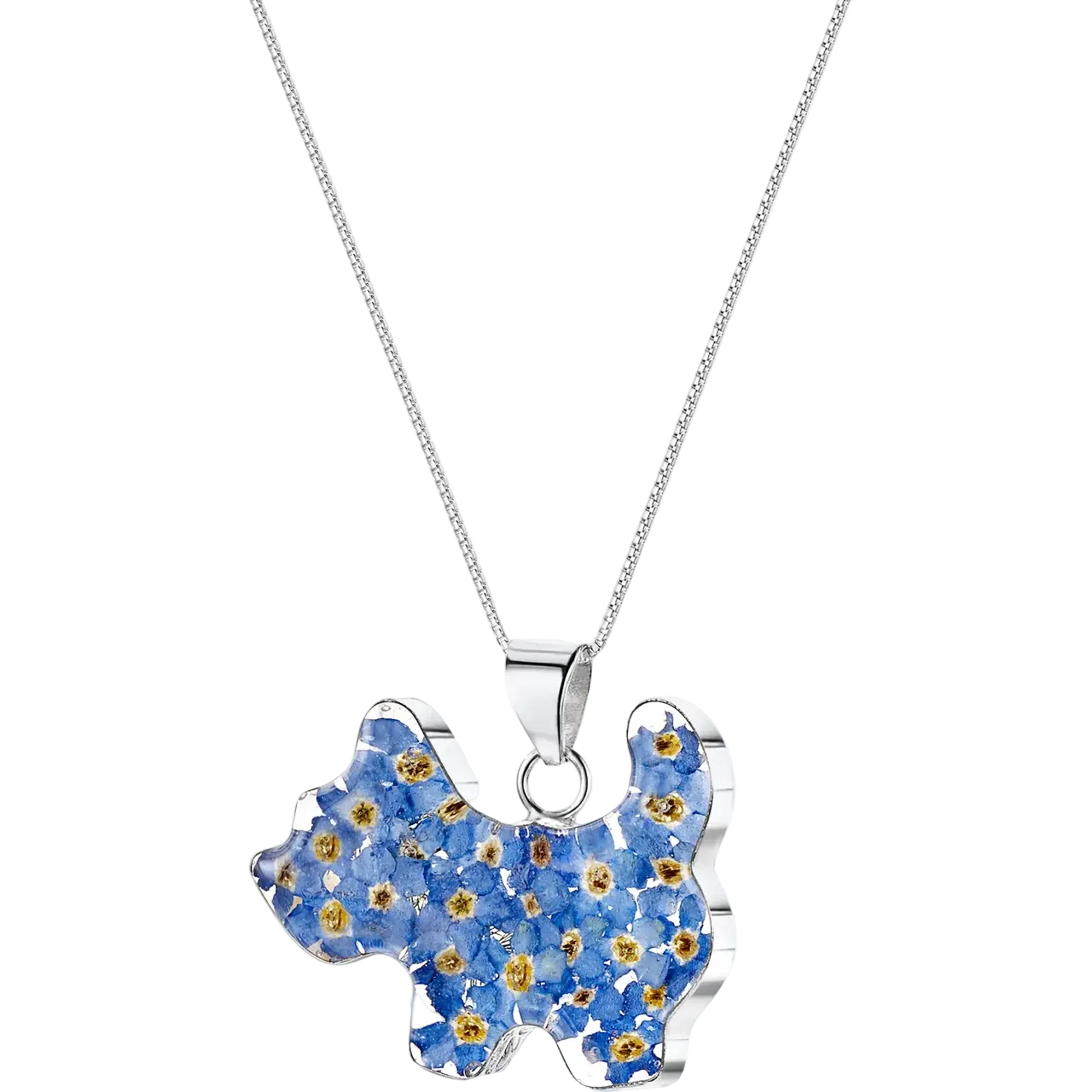 Pressed Flowers and Silver Dog Profile Necklaces