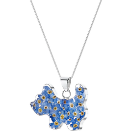 Pressed Flowers and Silver Dog Profile Necklaces