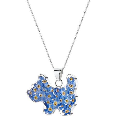 Pressed Flowers and Silver Dog Profile Necklaces