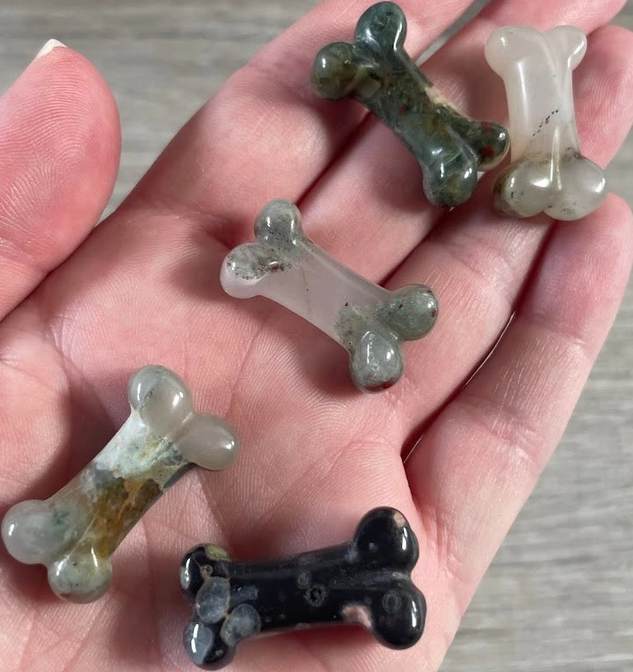 Small Carved Crystal Dog's Bone in Multiple Gem Varities