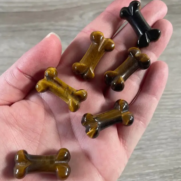 Small Carved Crystal Dog's Bone in Multiple Gem Varities