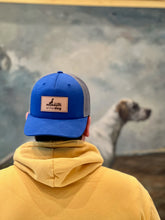 Load image into Gallery viewer, Museum of the Dog Blue Heather Snapback with Leather Logo Patch
