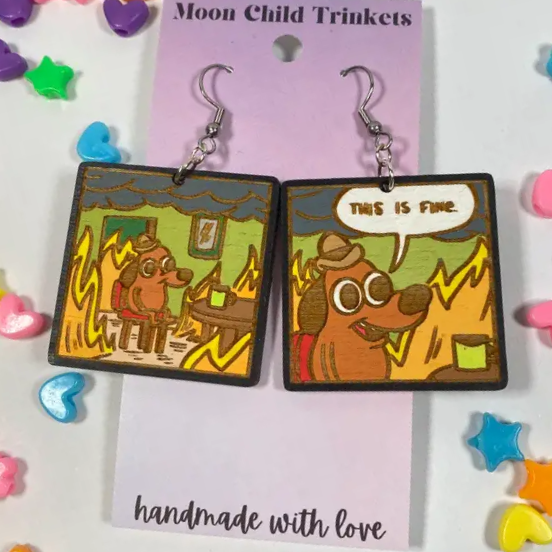 Dog & Art Themed Hand Painted Wooden Earrings