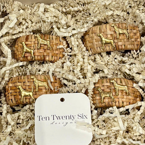 Handcrafted Rattan Napkin Rings with Golden Dog Charms