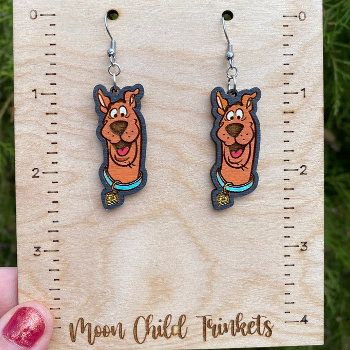 Dog & Art Themed Hand Painted Wooden Earrings