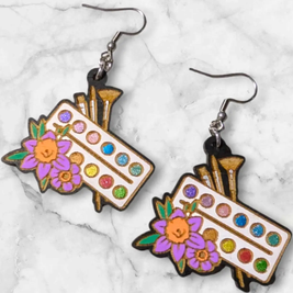 Dog & Art Themed Hand Painted Wooden Earrings