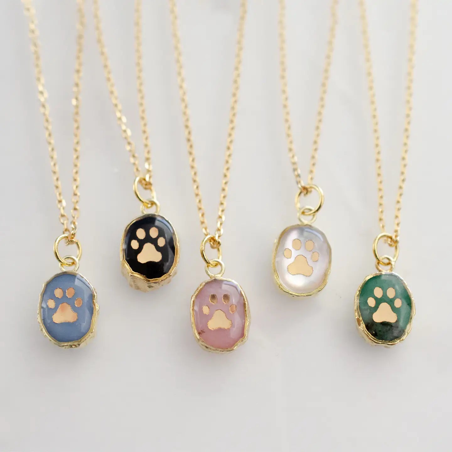 Natural Gemstone Paw Print Necklaces