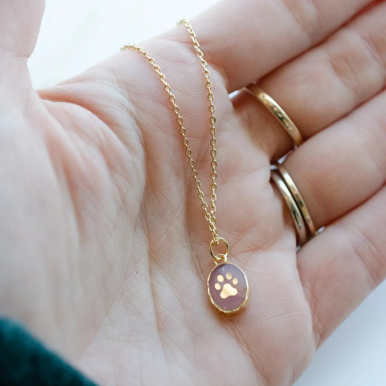 Natural Gemstone Paw Print Necklaces