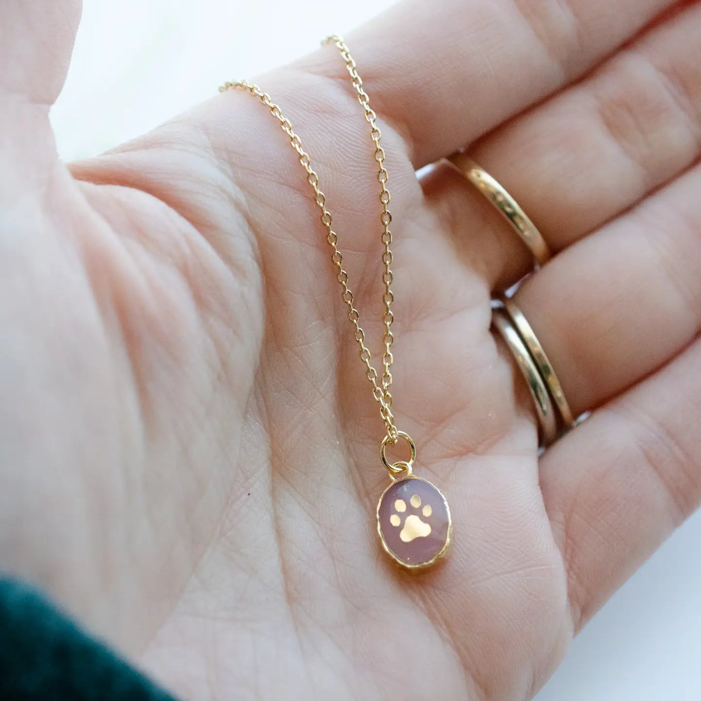 Natural Gemstone Paw Print Necklaces