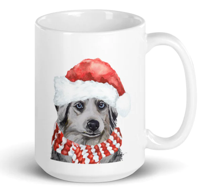 Christmas Dogs on Ceramic Mugs (over 20 breeds offered!)