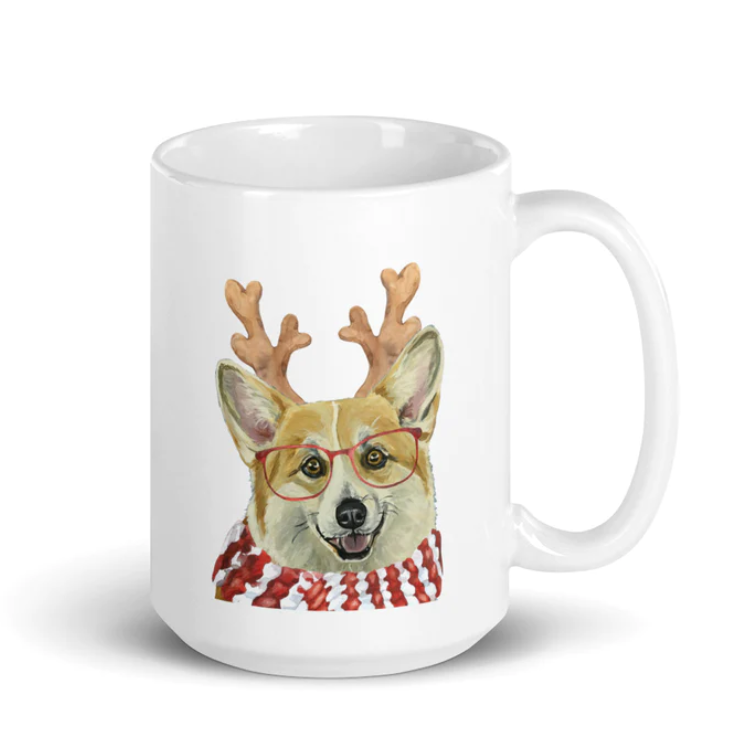 Christmas Dogs on Ceramic Mugs (over 20 breeds offered!)