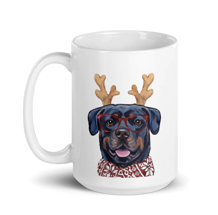 Christmas Dogs on Ceramic Mugs (over 20 breeds offered!)