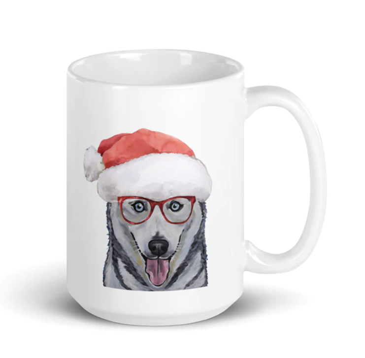 Christmas Dogs on Ceramic Mugs (over 20 breeds offered!)