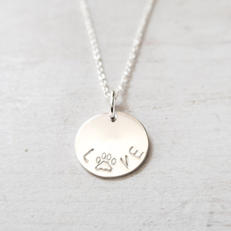 Silver Dog Paw Love Necklace