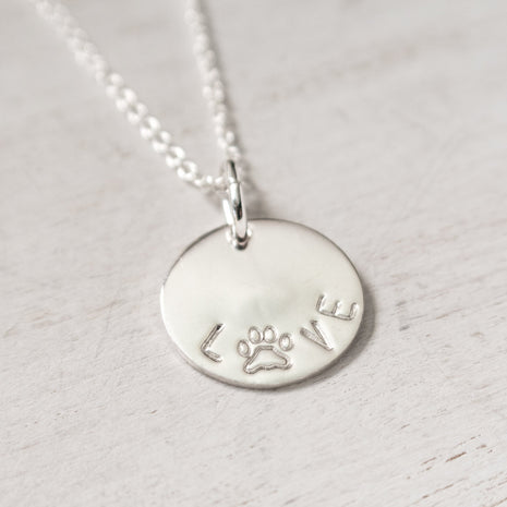 Silver Dog Paw Love Necklace