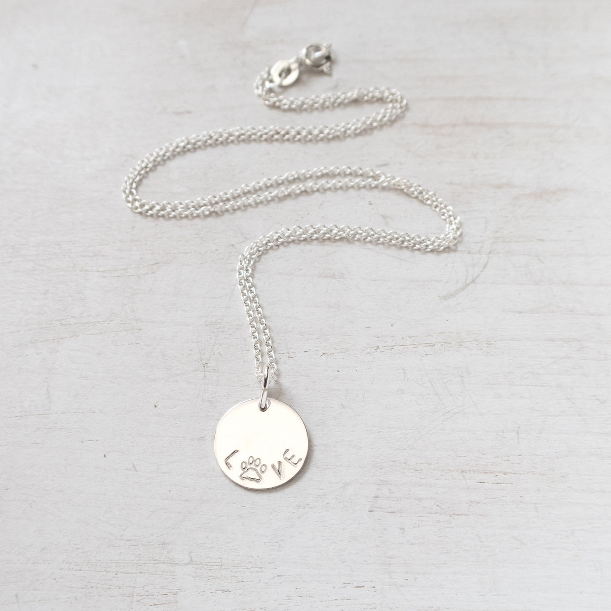 Silver Dog Paw Love Necklace