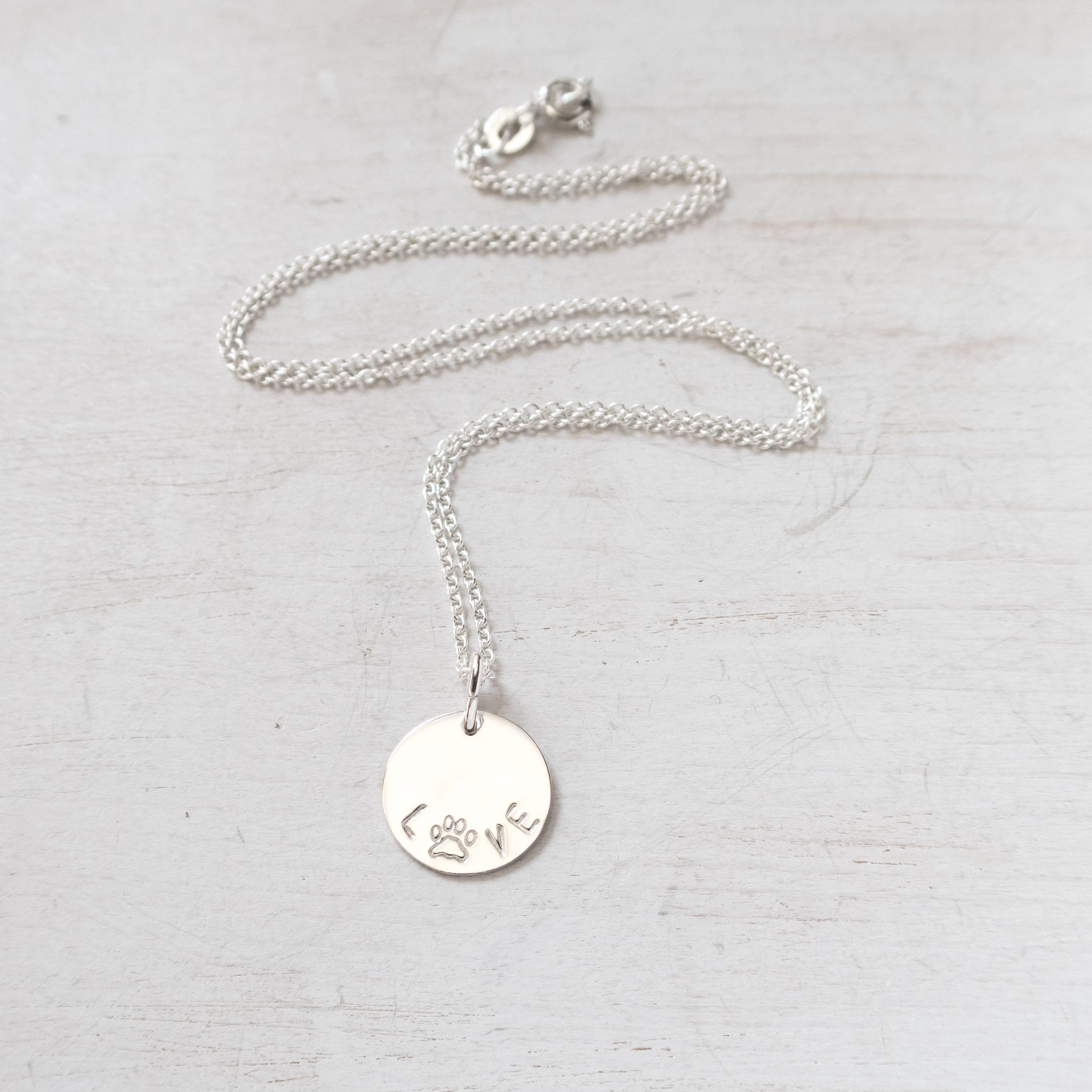 Silver Dog Paw Love Necklace
