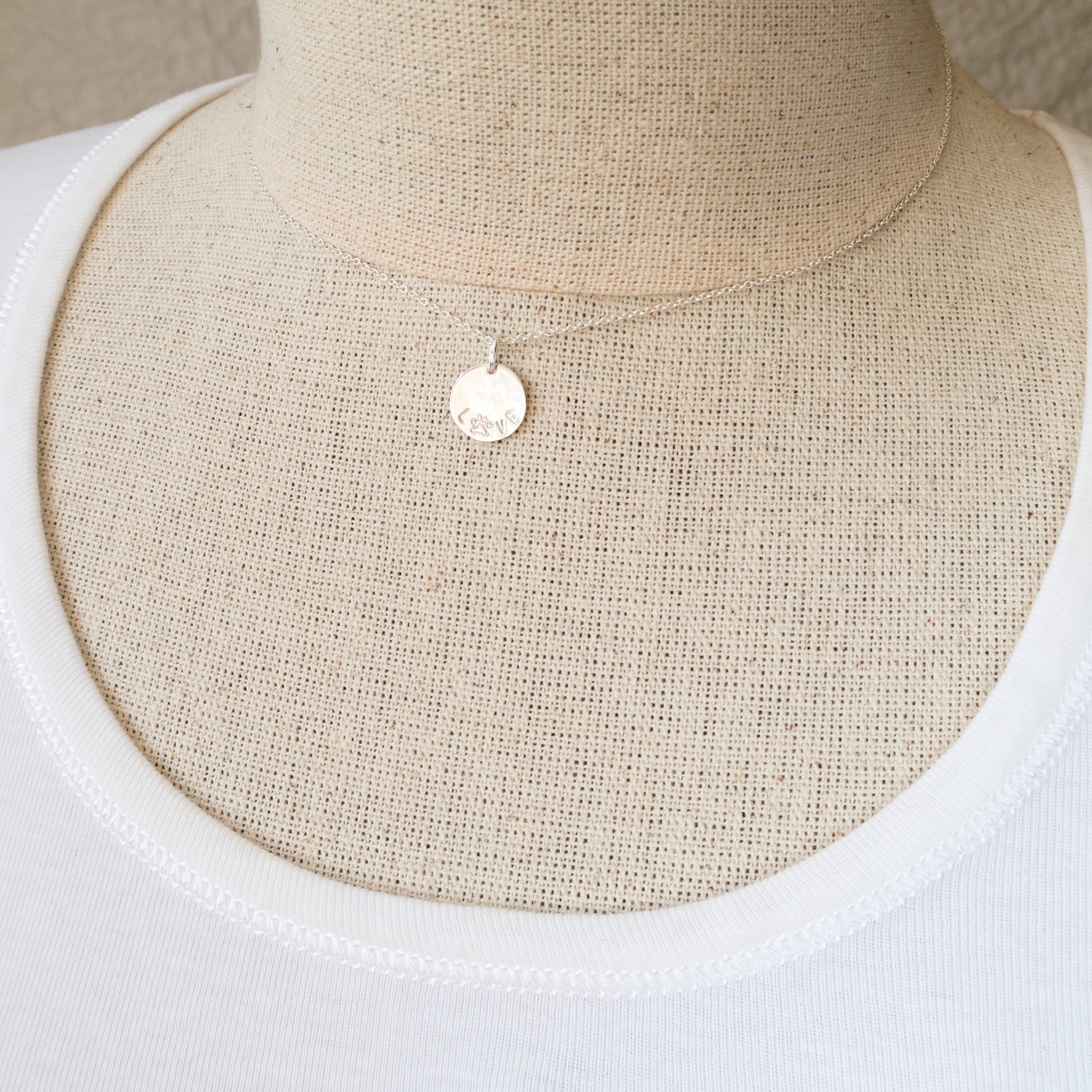 Silver Dog Paw Love Necklace
