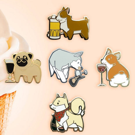Dogs with Drinks Enamel Pins