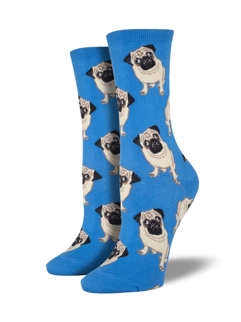Pug Socks in Blue by Socksmith